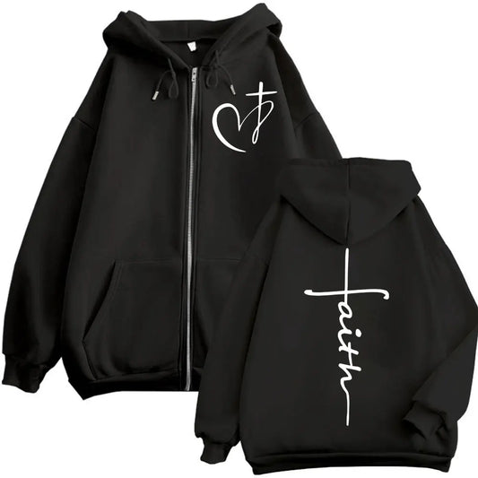 Faith Over Fear Bible Verse Zipper Hoodie